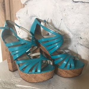 Nine West Teal Wedged Heals 8.5